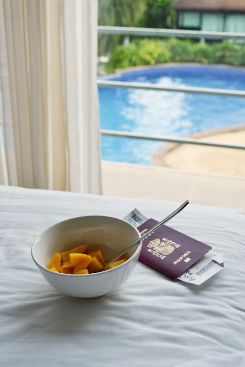 Breakfast, passport, and a pool view